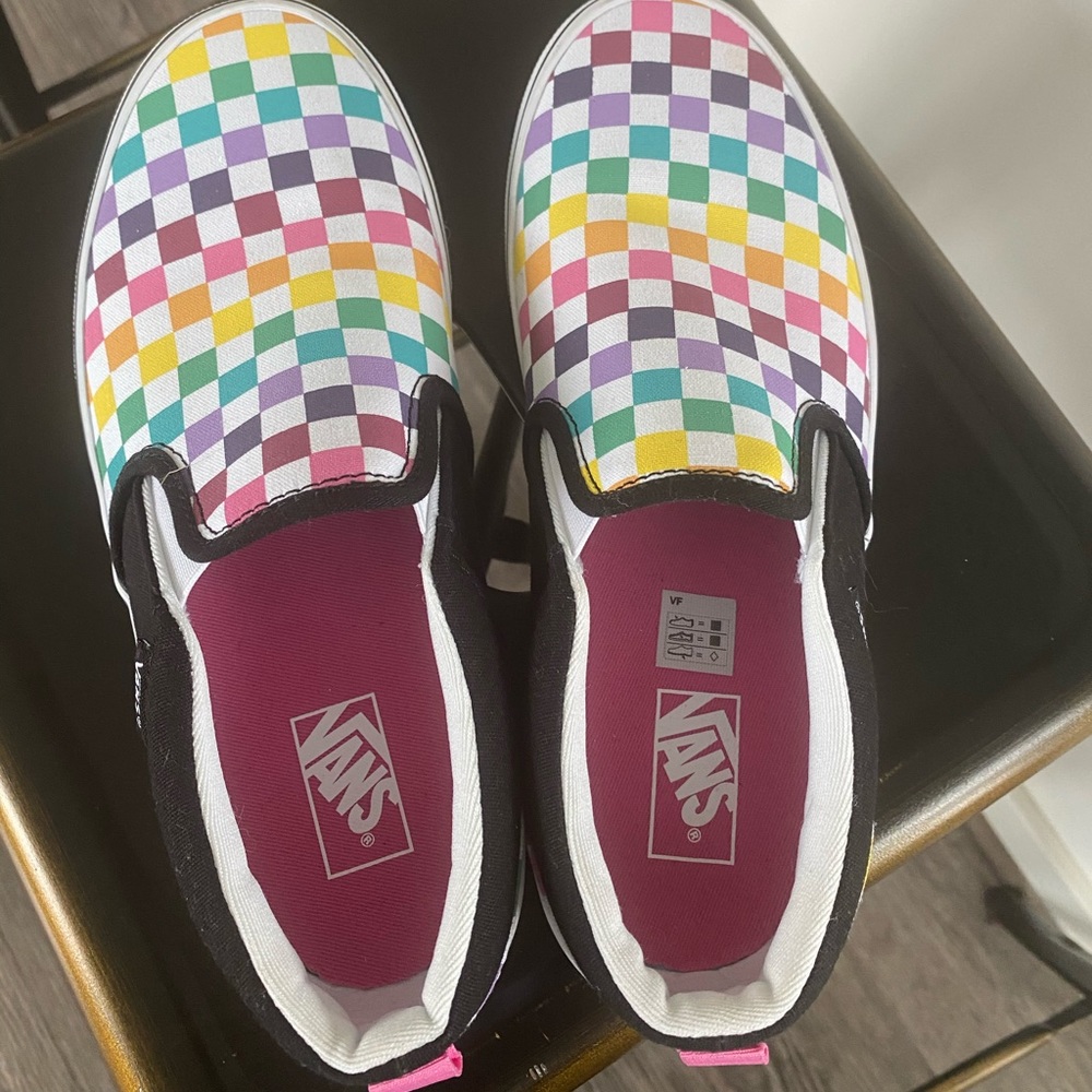 VANs multicolor slip on sneakers women size 6